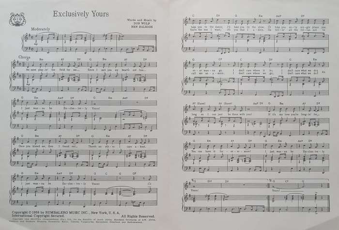 Exclusively Yours (Recorded by Dickie Loader and The Blue Jeans, SA Ed. of the Music) | Don Wolf ...