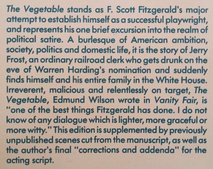 The Vegetable, or From President to Postman: A Comedy in Three Acts | F. Scott Fitzgerald
