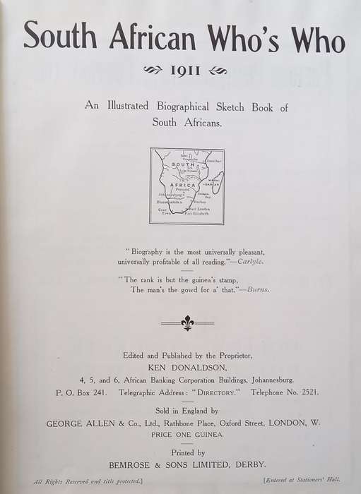South African Whos Who 1911 | Ken Donaldson (Ed.)