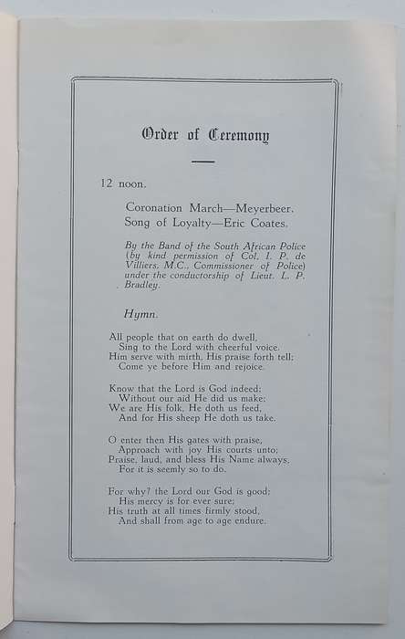 Coronation of King George VI: Public Service of Thanksgiving and Dedication (Programme, Afrikaans...