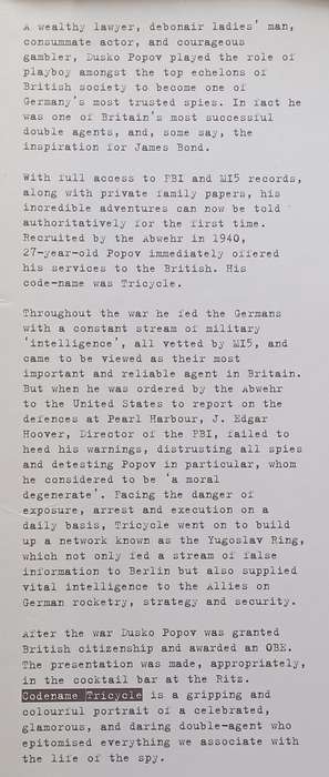 Codename Tricycle: The True Story of the Second World Wars Most Extraordinary Double Agent | R...