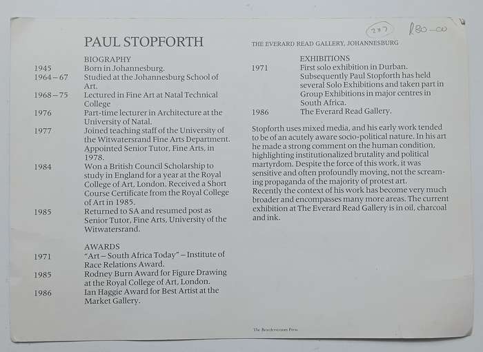 Paul Stopforth (Information Sheet/Card)