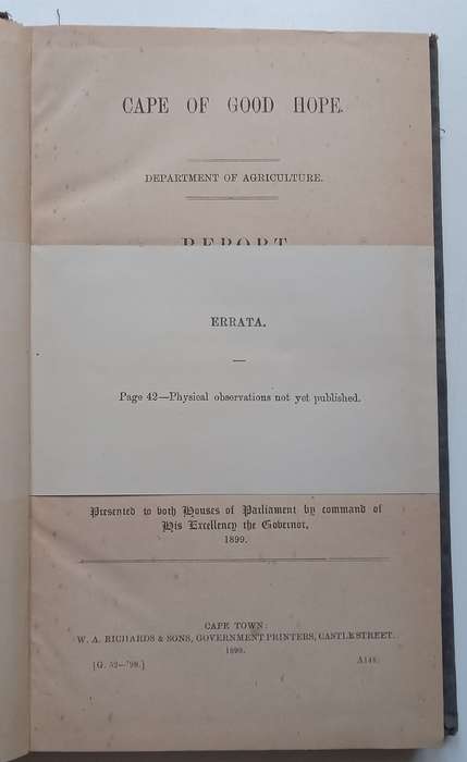 Cape of Good Hope Report of the Marine Biologist for the Year 1898