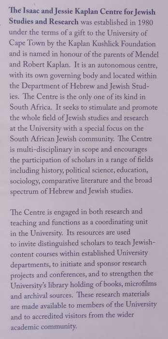The First Twenty-Five Years: The Isaac & Jessie Kaplan Centre for Jewish Studies and Research, Un...