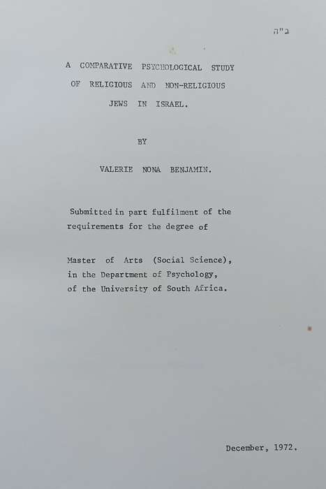 A Comparative Psychological Study of Religious and Non-Religious Jews in Israel | Valerie Nona Be...