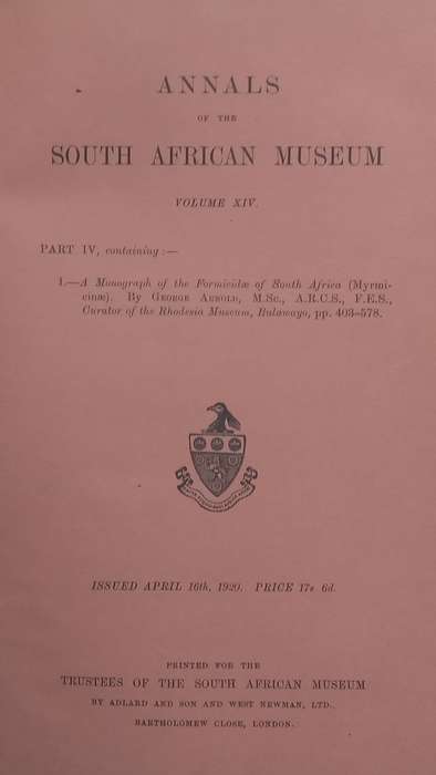 4 Issues of Annals of the South African Museum Bound together in One Volume