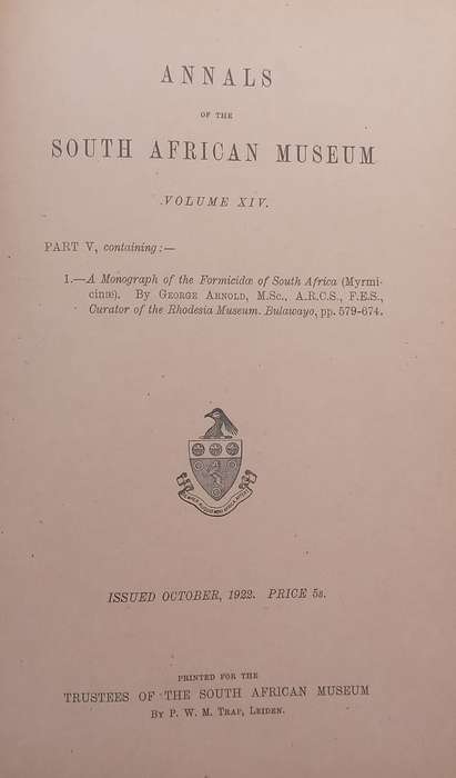 4 Issues of Annals of the South African Museum Bound together in One Volume