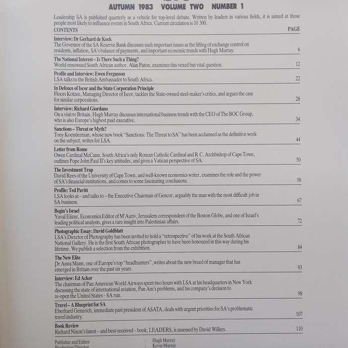 Leadership SA (Autumn 1983, Volume 2, No. 1, with Photographic Essay by David Goldblatt)