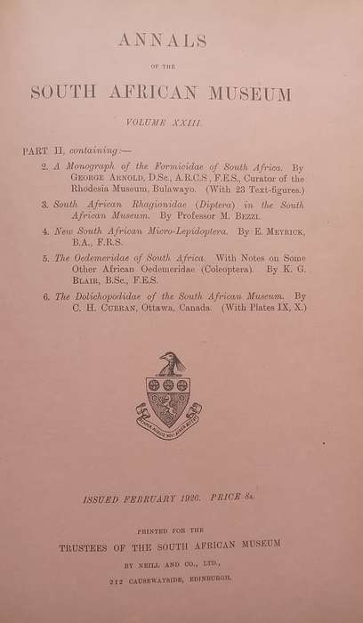 4 Issues of Annals of the South African Museum Bound together in One Volume