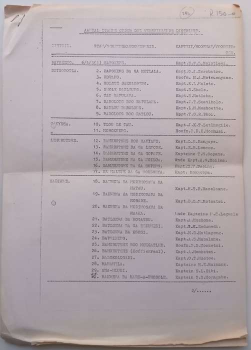 Aantal Stamme Onder Die Verskillende Distrikte (Afrikaans, 3 Photocopied and Stapled Pages)