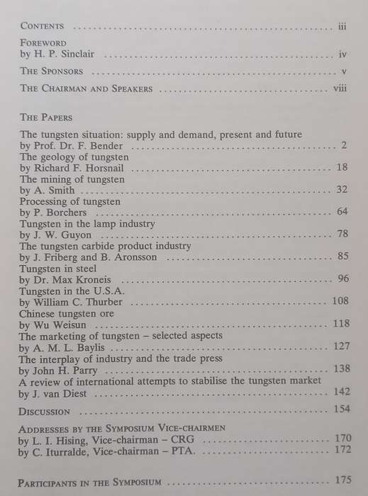 Tungsten: Proceedings of the First Tungsten Symposium, Stockholm, 1979