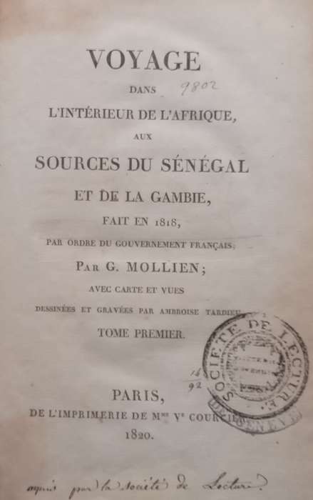 Voyage dans LInterieur de LAfrica (Signed by Author, Vol. 1 Only, Published 1820, French Te...