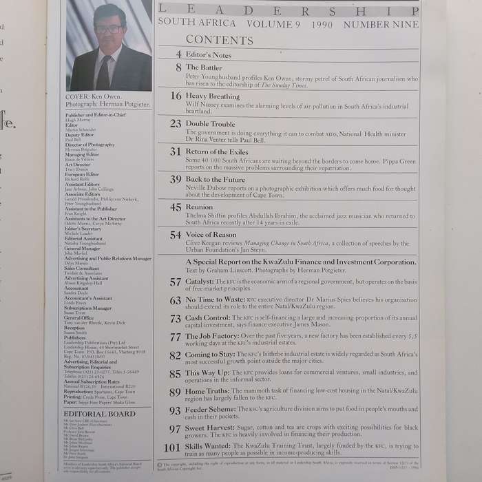 Leadership SA (Volume 9, No. 9, October 1990, with Special Report on the KwaZulu Finance and Inve...