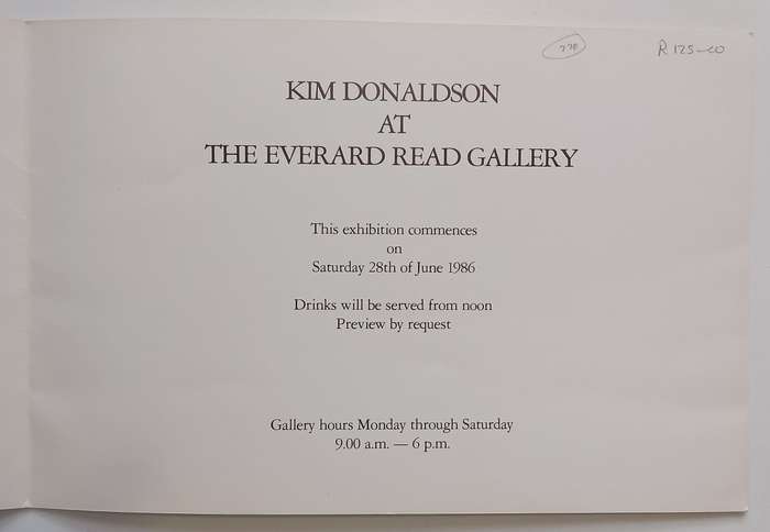 Kim Donaldson (Invitation to an Exhibition of her Work)