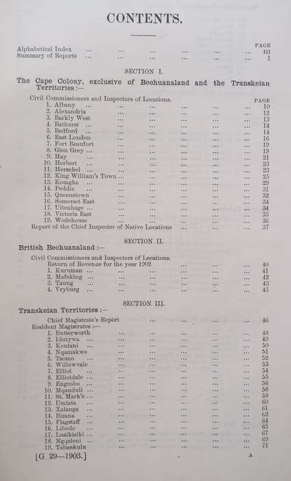 Cape of Good Hope Blue Book on Native Affairs 1903