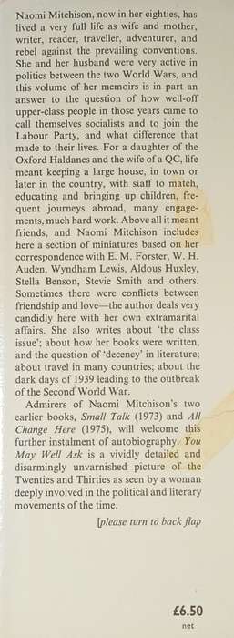 You May Well Ask: A Memoir 1920-1940 | Naomi Mitchison