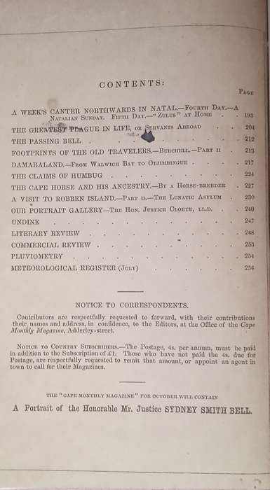 The Cape Monthly Magazine Volume VI, October 1859 and Volume VII, January 1860 | Alfred Cole and ...