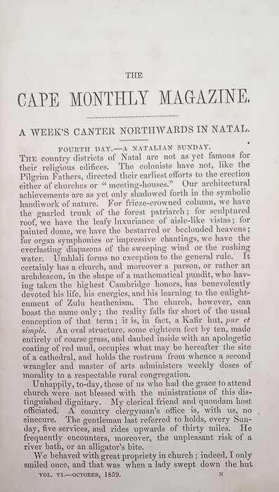 The Cape Monthly Magazine Volume VI, October 1859 and Volume VII, January 1860 | Alfred Cole and ...