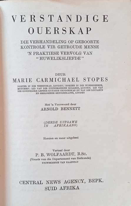 Verstandige Ouerskap: Die Verhandeling op Geboorte Kontrole vir Getroude Mense [Afrikaans] | Mari...