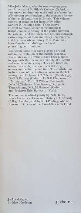Textile History and Economic History: Essays in Honour of Miss Julia de Lacy Mann | N.B. Harte an...