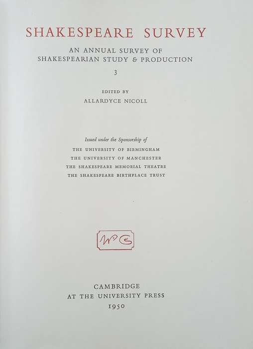 Shakespeare Survey: The Annual Survey of Shakespearian Study & Production 3, 1950 | Allardyce Nic...