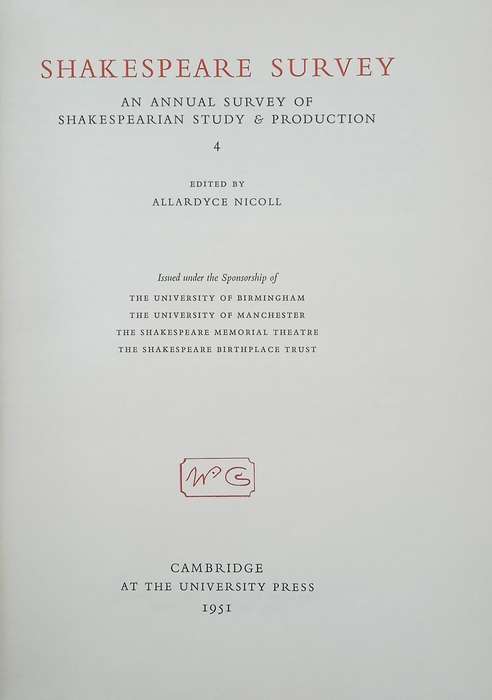 Shakespeare Survey: The Annual Survey of Shakespearian Study & Production 4, 1951 | Allardyce Nic...