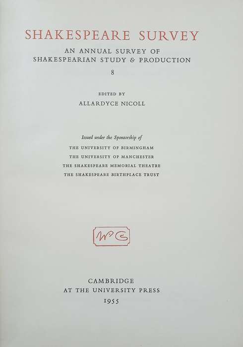 Shakespeare Survey: The Annual Survey of Shakespearian Study & Production 8, 1955 | Allardyce Nic...