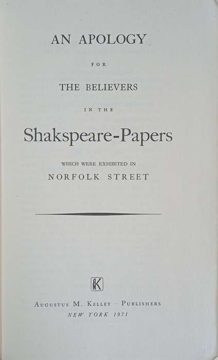 Eighteenth Century Shakespeare No. 25: An Apology for the Believers in the Shakspeare-Papers
