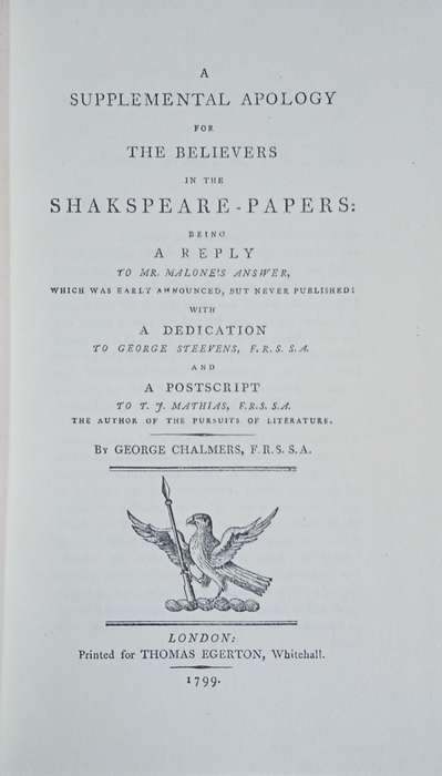 Eighteenth Century Shakespeare No. 26: A Supplemental Apology for the Believers in the Shakspeare...
