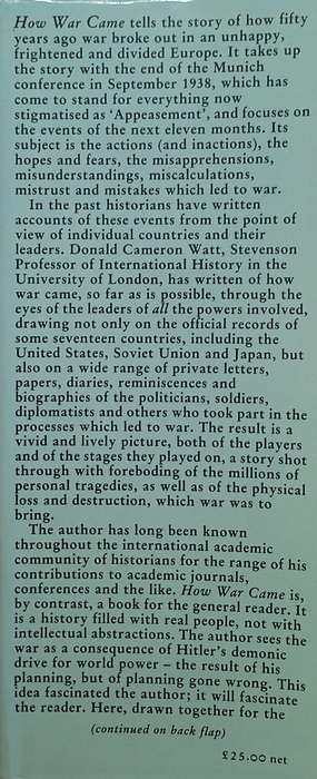 How War Came: The Immediate Origins of the Second World War 1938-1939 | Donald Cameron Watt