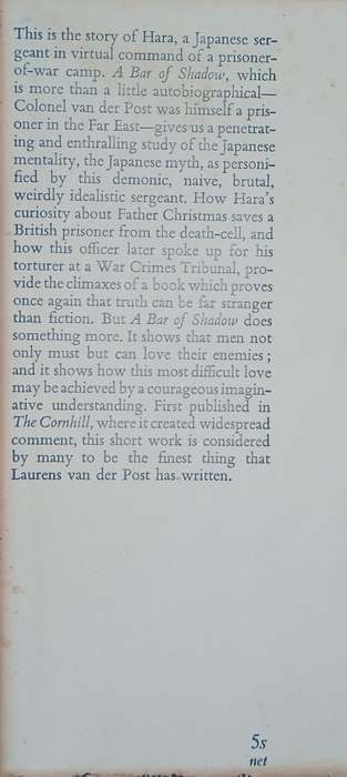 A Bar of Shadow [First edition] | Laurens van der Post