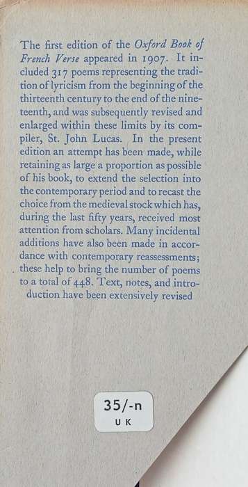 The Oxford Book of French Verse, 13th Century-20th Century | P. Mansell Jones (ed.)