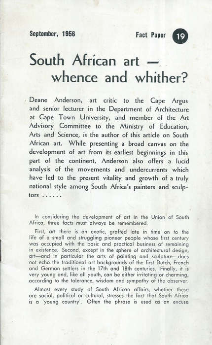 South Africa Art: Whence and Whither? | Deane Anderson