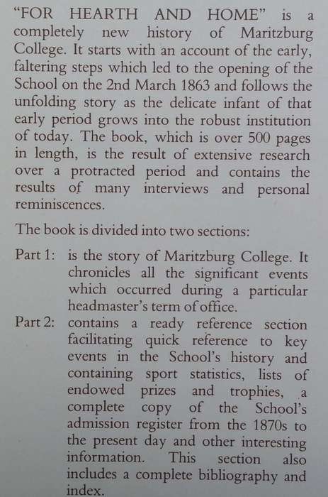 For Hearth and Home: The Story of Maritzburg College, 1863-1988 | Simon Haw & Richard Frame