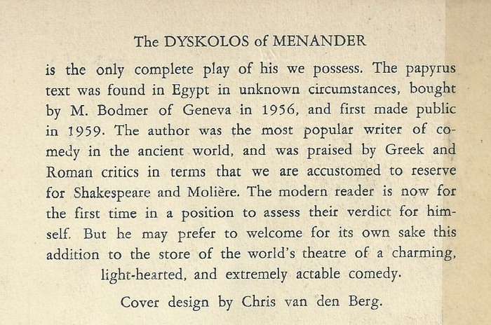 Menander: The Angry Old Man | W. H. Hewitt & M. W. M. Pope (Translators)