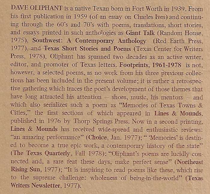 Footprints: Poems 1961-1978 (Inscribed by Author) | Dave Oliphant