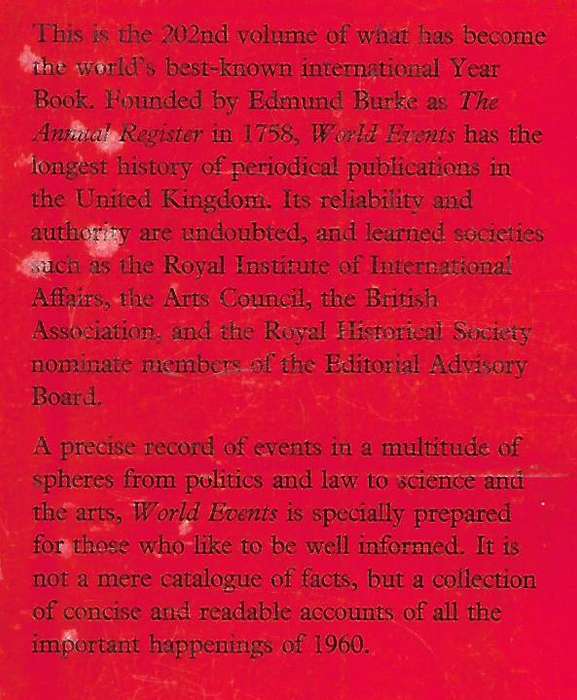 World Events 1961 Issue: The Annual Register of the Year 1960 | Sir Ivison Macadam (Ed.)