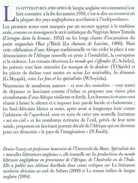Litteratures de L'Afrique Anglophone (French) | Denise Coussy