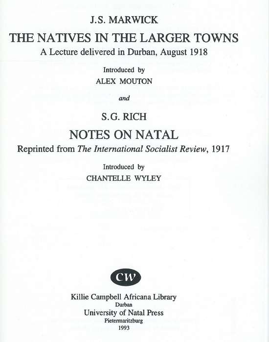 A Lecture on The Natives in the Larger Towns, and Notes on Natal (Limited Edition) | J. S. Marwic...