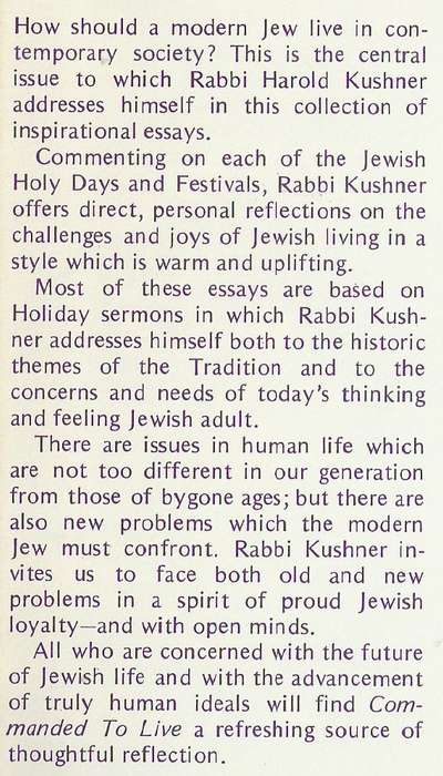 Commanded to Live (Inscribed by Author) | Rabbi Harold Kushner