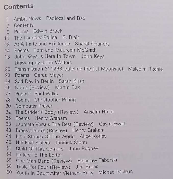 Ambit: A Quarterly of Poems, Short Stories, Drawings and Criticism (1970, Nos. 42-45)