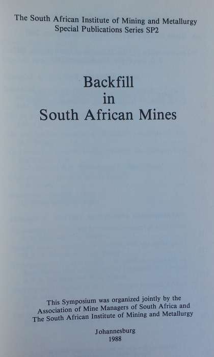 Backfill in South African Mines