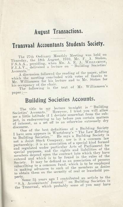 Transvaal Accountants' Student Society Transactions, 1910-1911