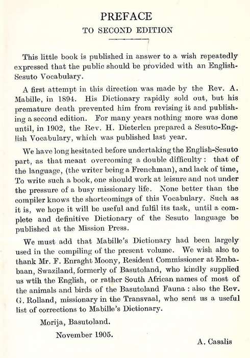 English-Sesuto Vocabulary (Published 1937, 7th Edition) | A. Casalis