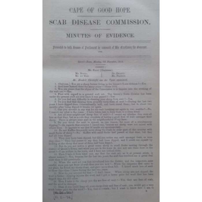 Cape of Good Hope Report of the Scab Disease Commission, 1892-94, and Minutes of Evidence