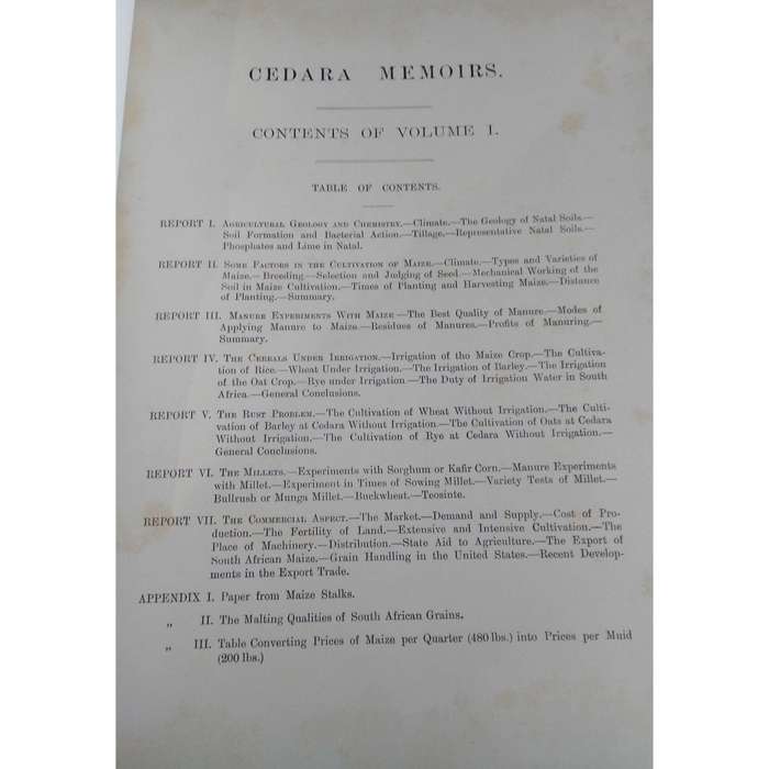 Cedara Memoirs: Cereals in South Africa  (R1'200.00 for 3 Volumes, Published in 1909 - 1912) |  E...