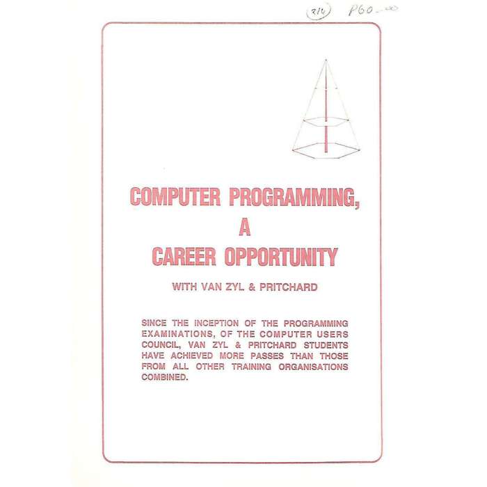 Computer Programming, A Career Oppertunity with Van Zyl & Pritchard (Pamphlet)