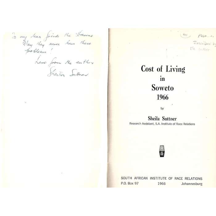 Cost of Living in Soweto 1966 (Inscribed by Author) | Sheila Suttner