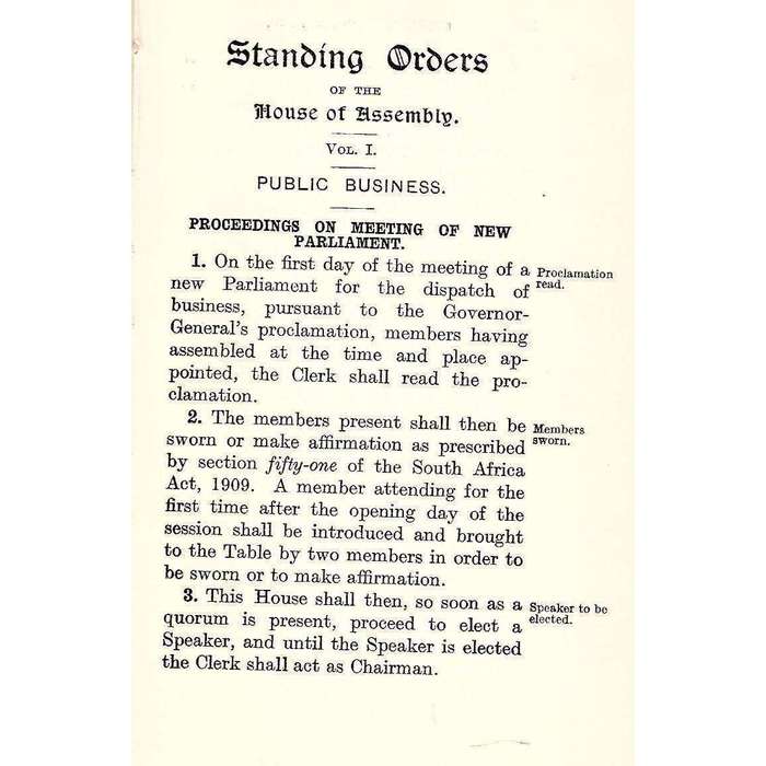 House of Assembly: Standing Orders (Vol. 1 Public Business)