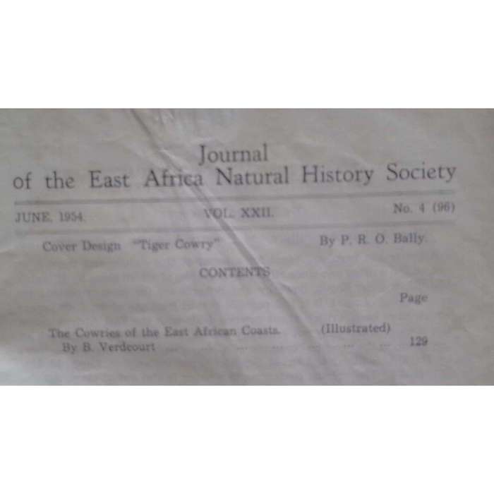 Journal of the East Africa Natural History Society: Special Number on East African Cowries (Vol. ...